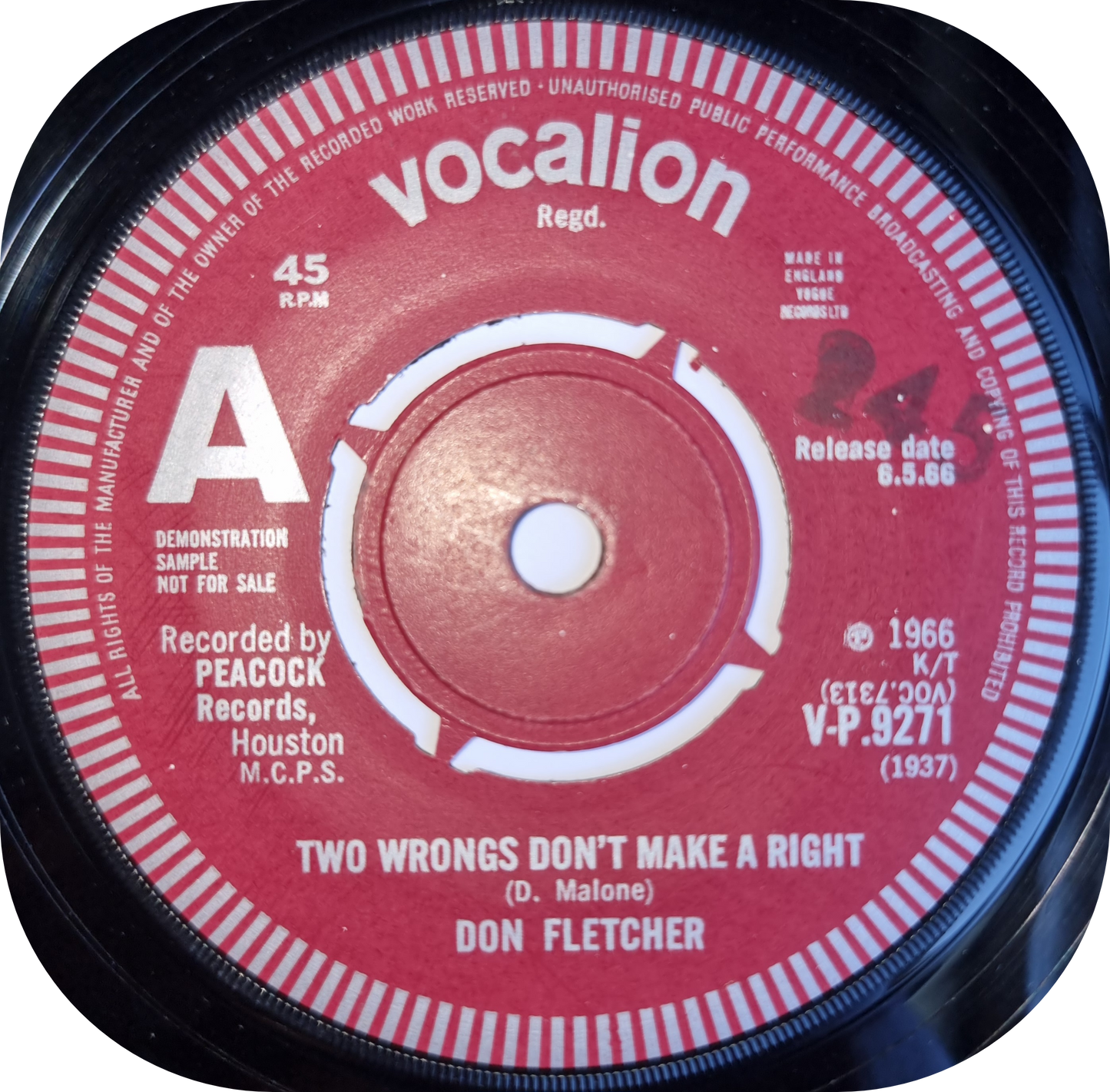 Don Fletcher - I'm So Glad - Vocalion DEMO