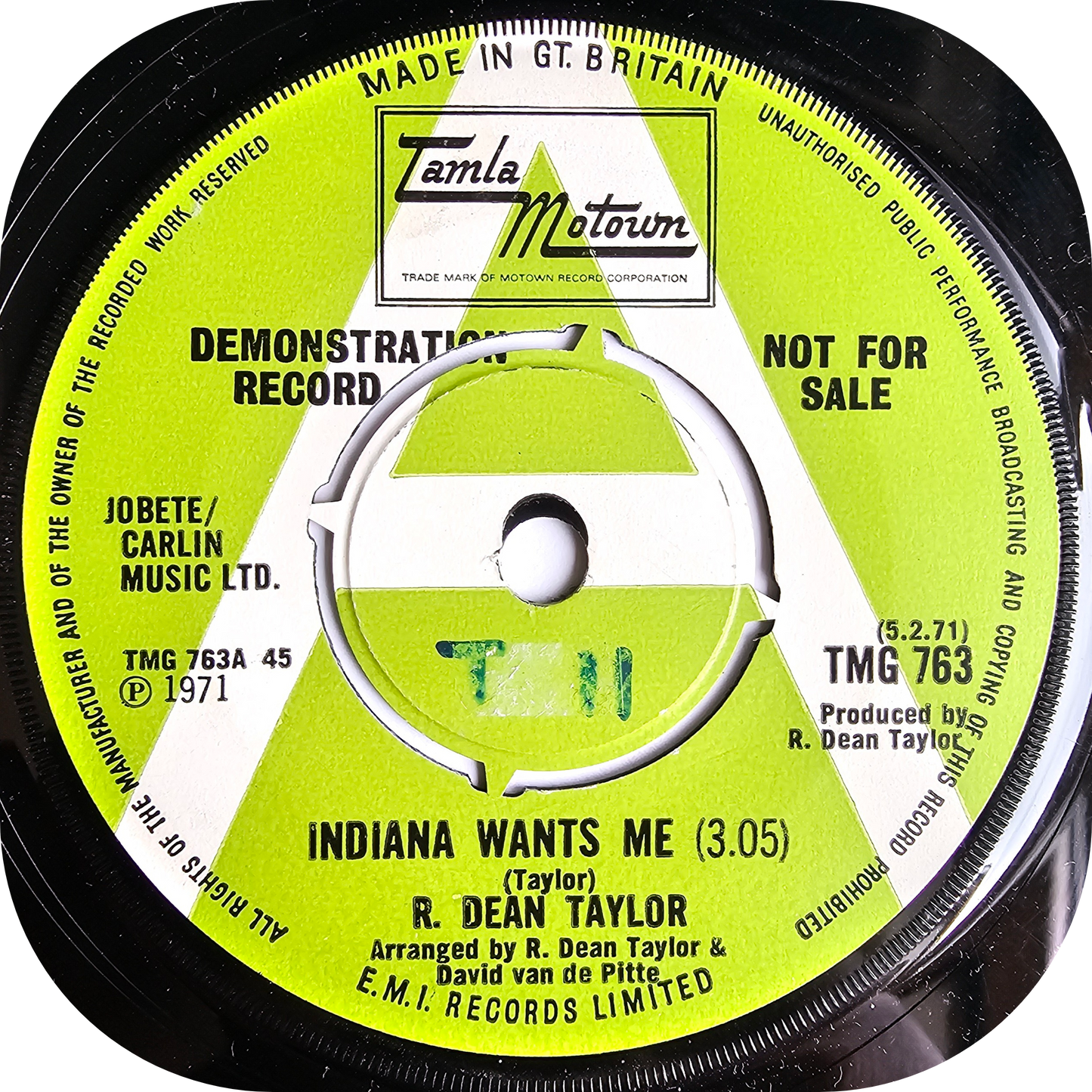 R. Dean Taylor - Indiana Wants Me - Tamla Motown DEMO