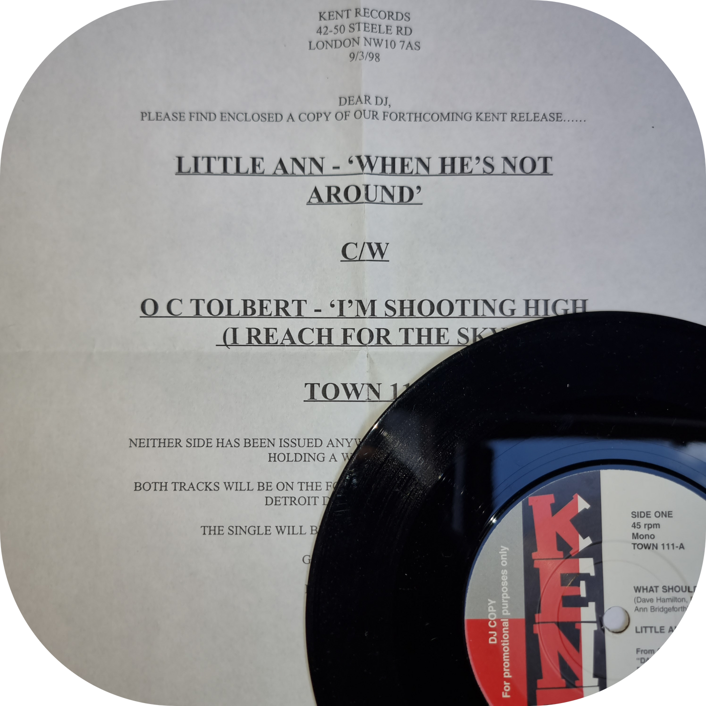Little Ann - What Should I Do - Kent DEMO (with original DJ paperwork)