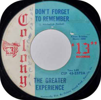 Greater Experience, The - Don't Forget To Remember - Colony 13